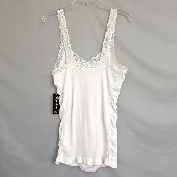 Y2K Womens One Size White Lace Babydoll Cami Tank Top Ruched Romantic Fairy - Picture 3 of 7